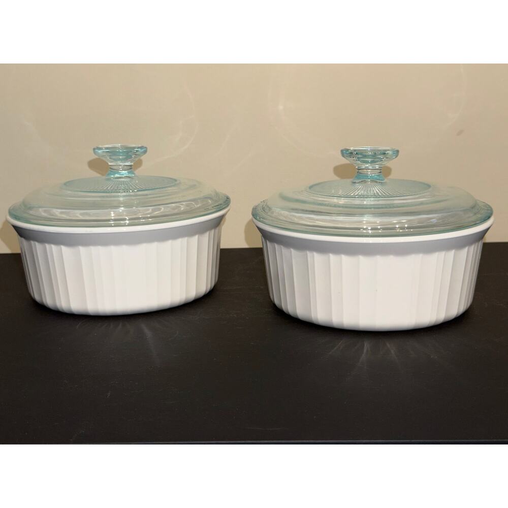 4pc Vintage CorningWare 1.8L French White Round Cookware F-5-B w/ Pyrex Lids